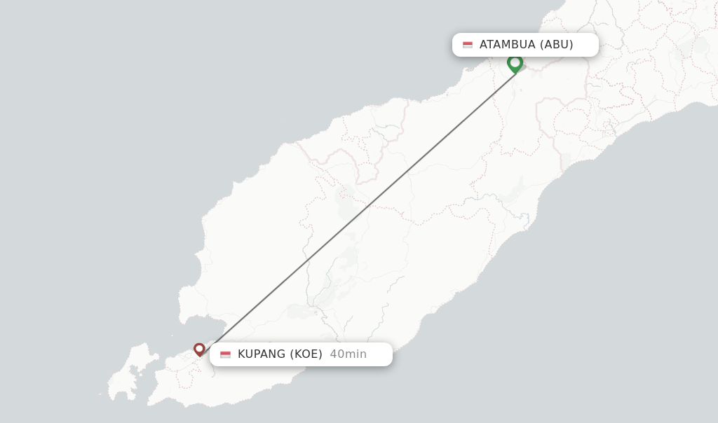 Flights from Atambua to Kupang route map