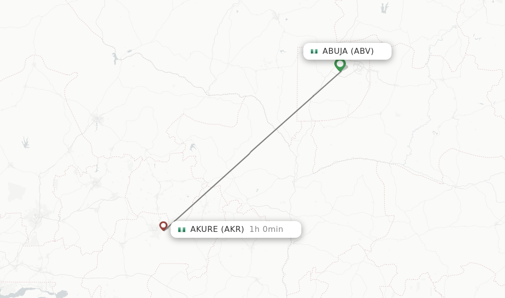 Flights from Abuja to Akure route map