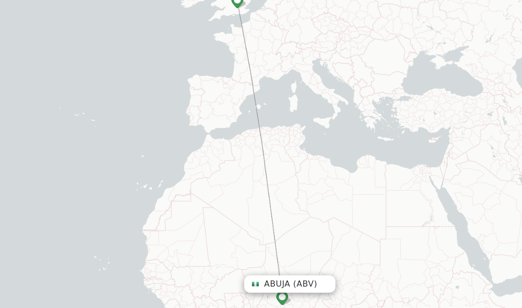 Route map with flights from Abuja with British Airways