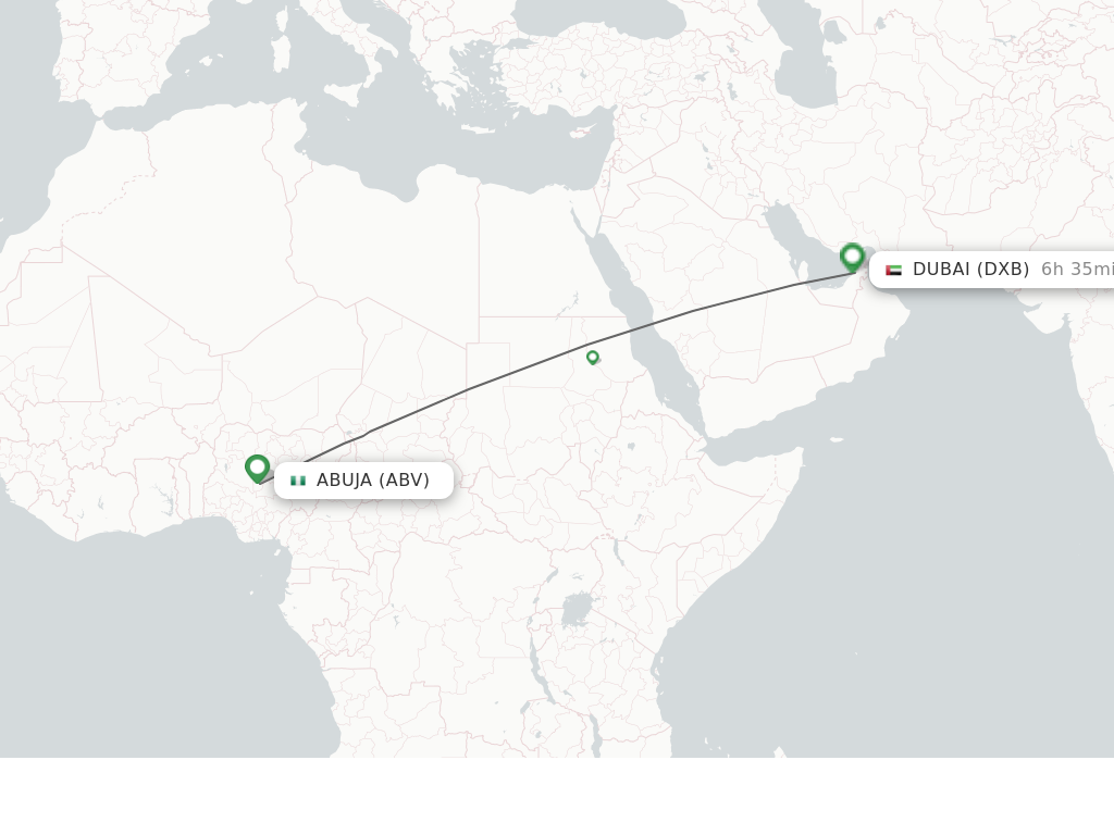 Flights from Abuja to Dubai route map