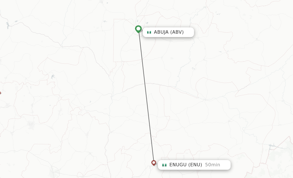 Flights from Abuja to Enugu route map