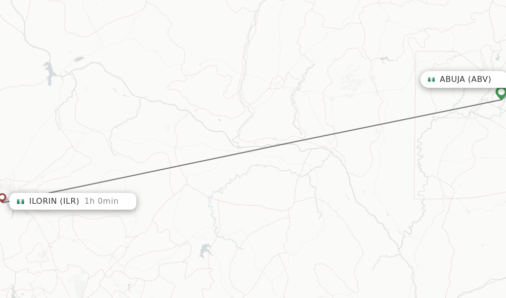 Flights from Abuja to Ilorin route map