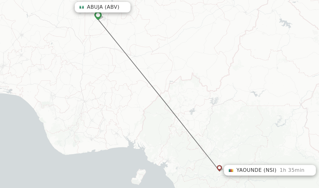 Flights from Abuja to Yaounde route map
