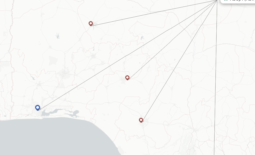 Route map with flights from Abuja with 