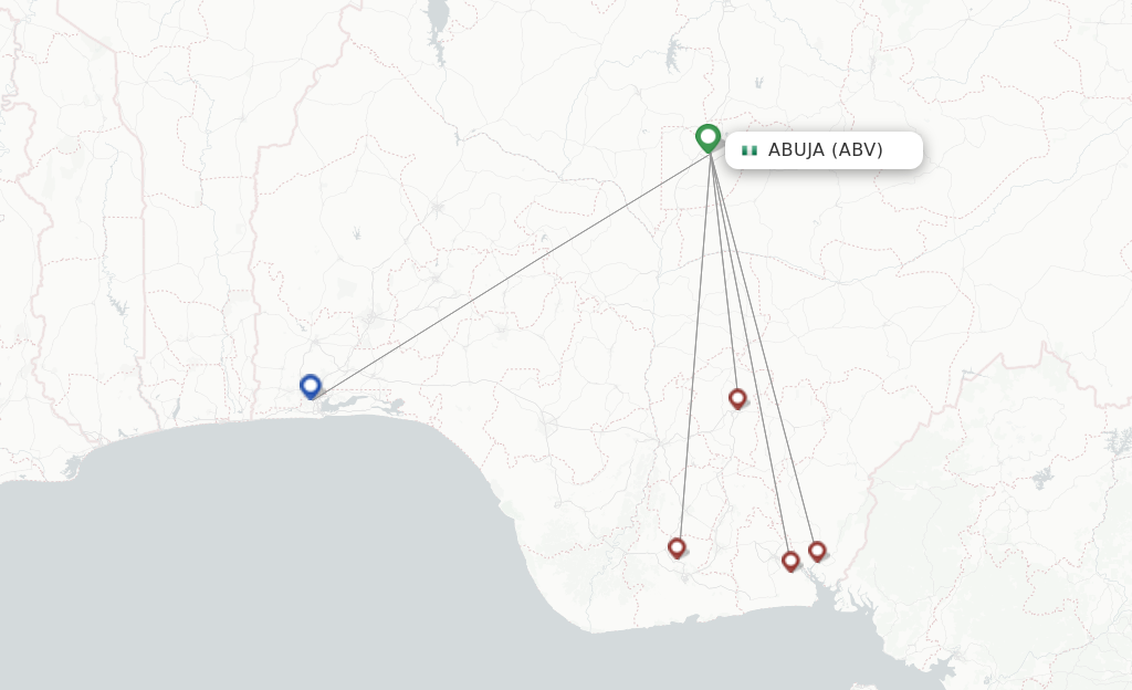 Route map with flights from Abuja with Ibom Air