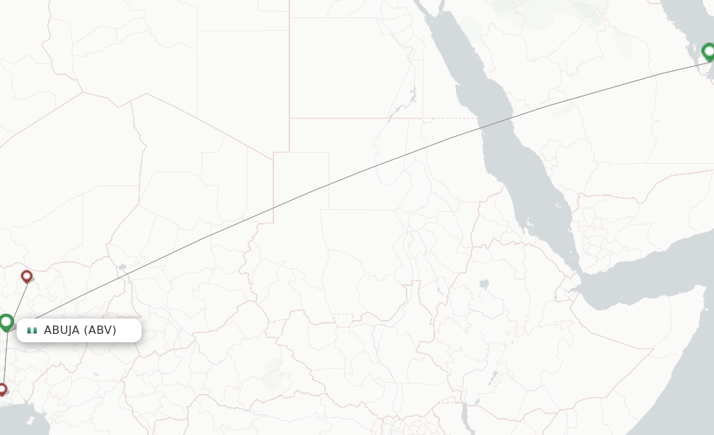 Route map with flights from Abuja with Qatar Airways