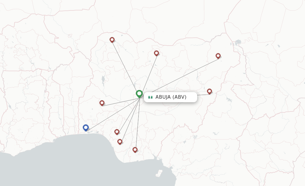 Route map with flights from Abuja with Arik Air