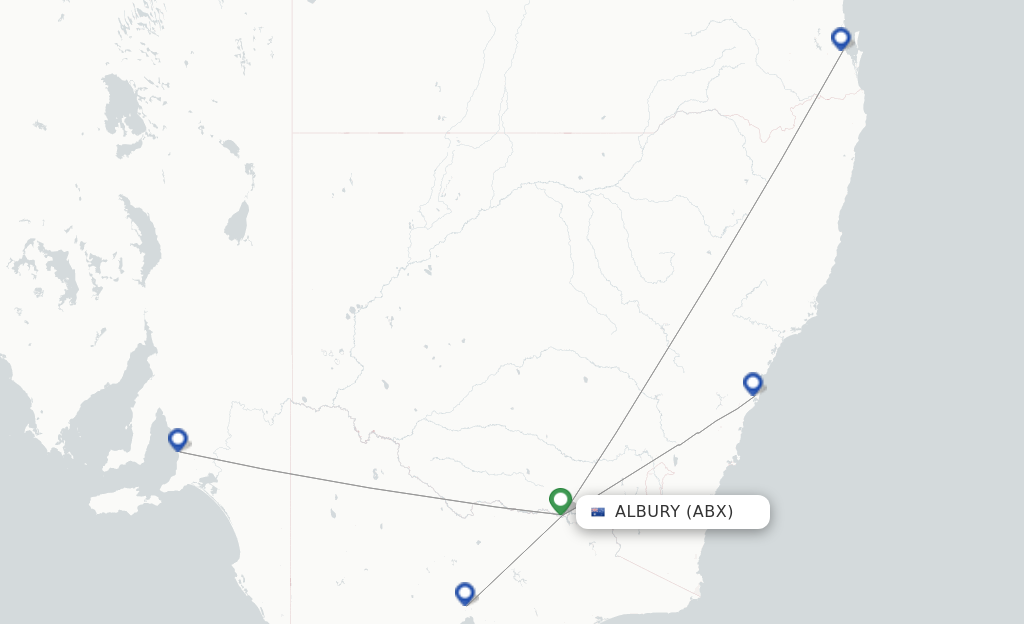 Route map with flights from Albury with Qantas