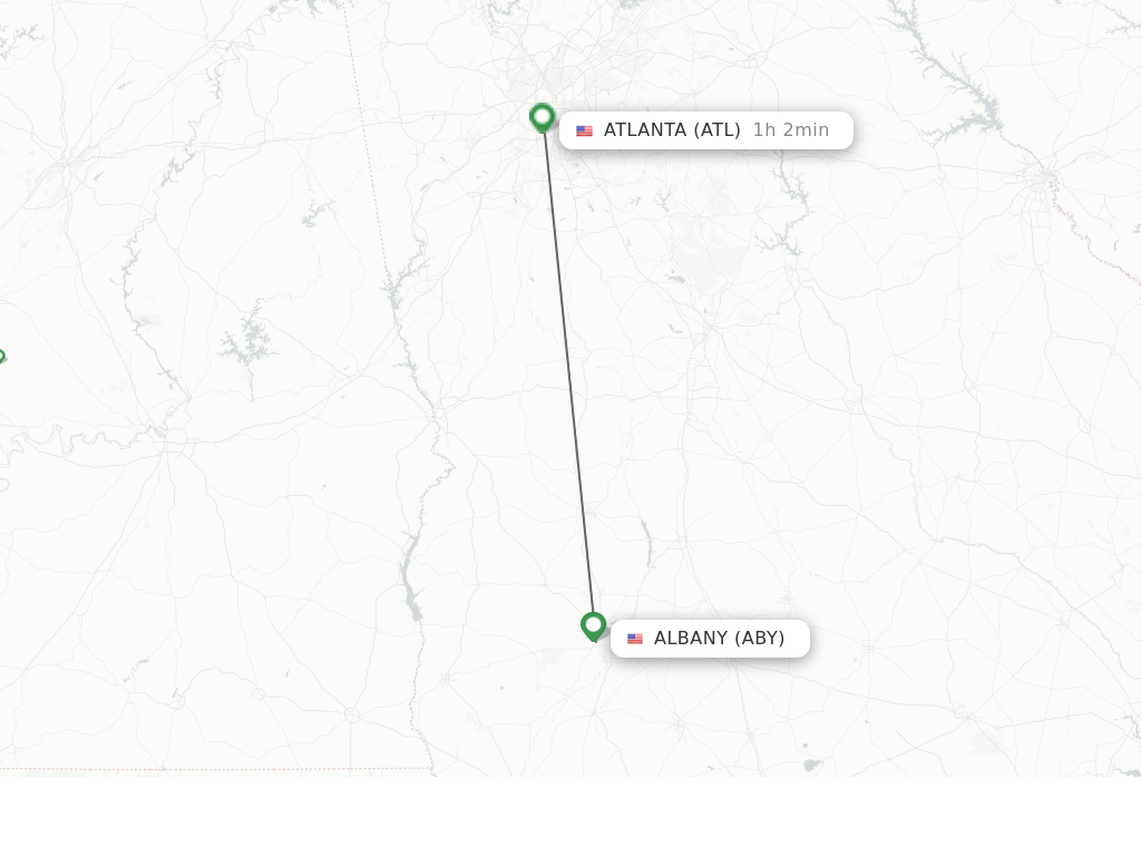 Flights from Albany to Atlanta route map