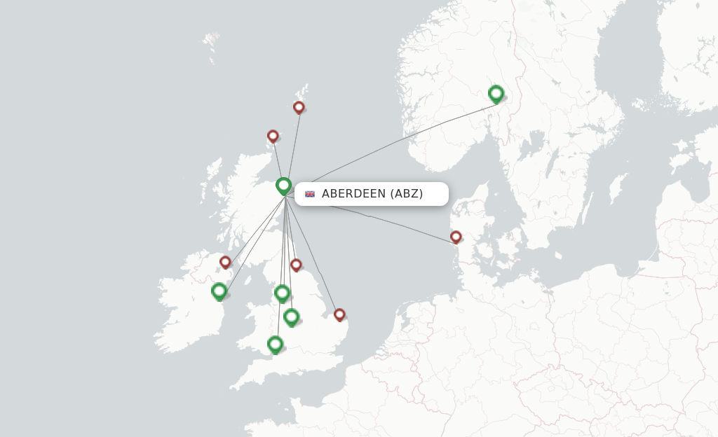 Route map with flights from Aberdeen with Loganair