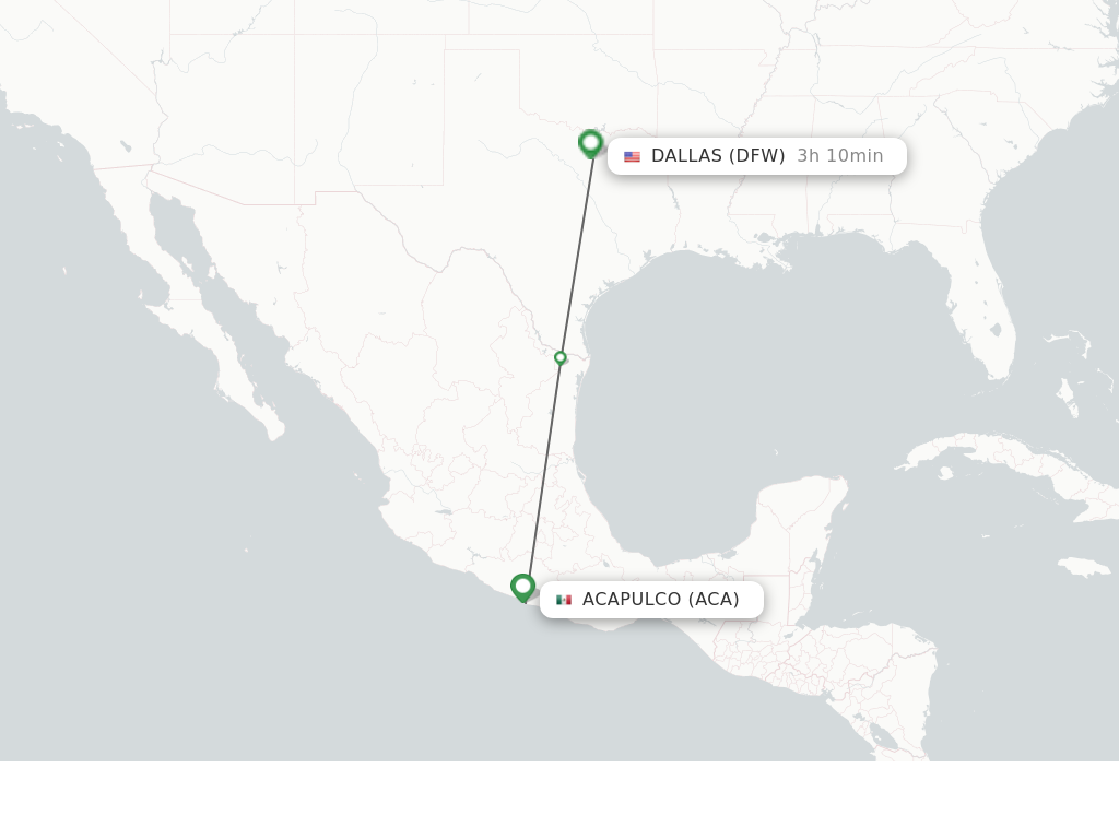 Flights from Acapulco to Dallas route map