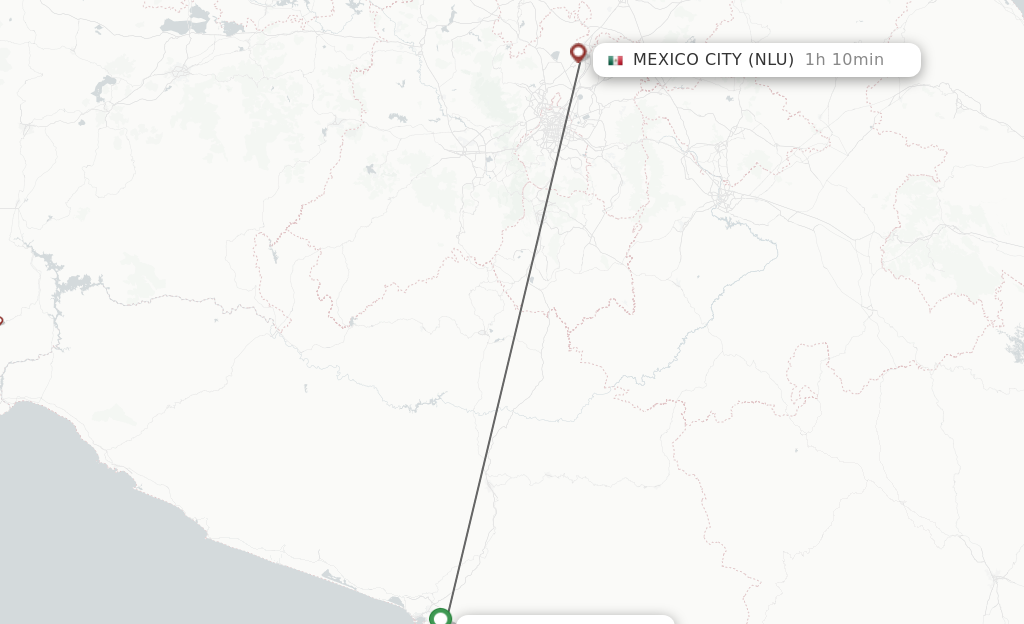 Flights from Acapulco to Mexico City route map