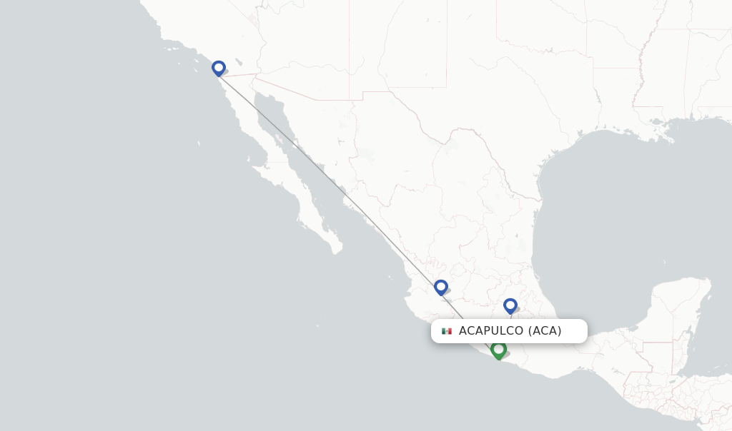 Route map with flights from Acapulco with Volaris