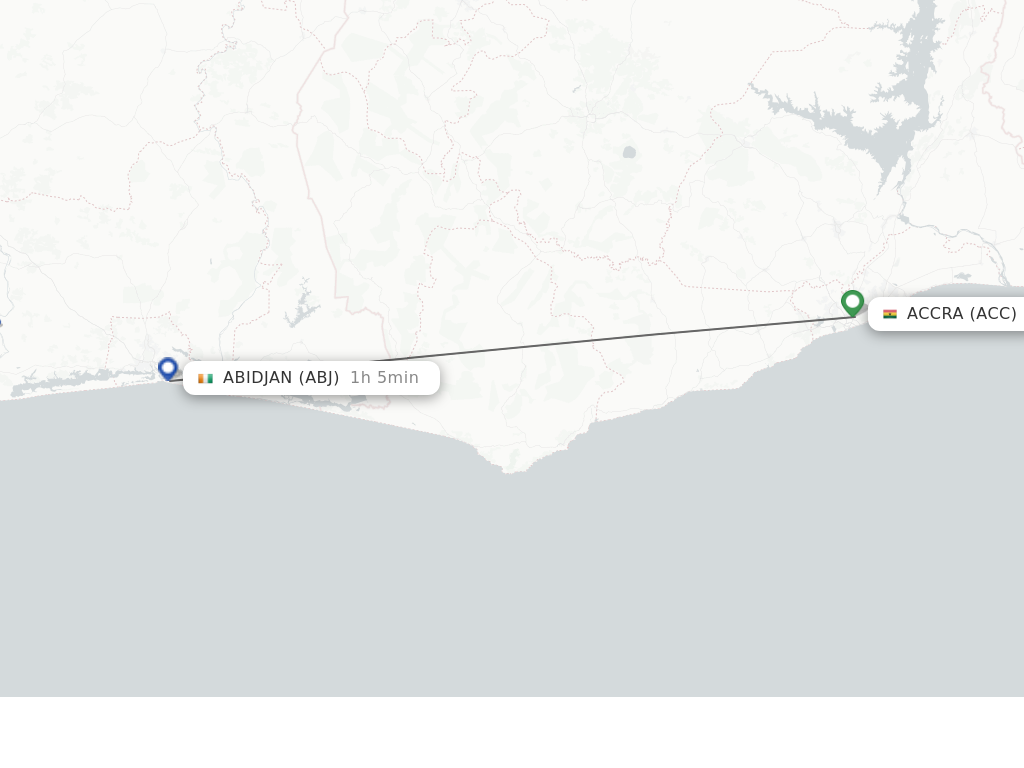 Flights from Accra to Abidjan route map