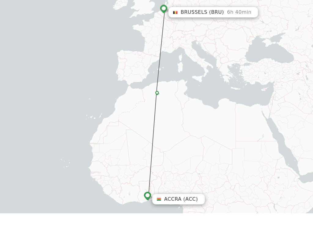 Flights from Accra to Brussels route map