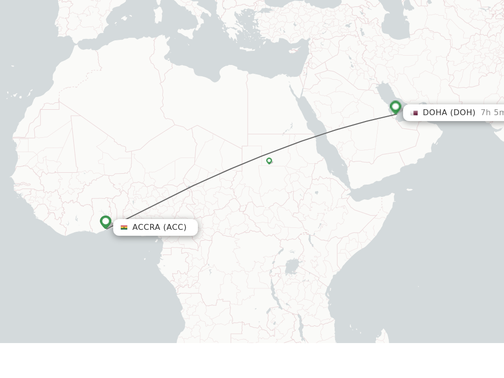 Flights from Accra to Doha route map