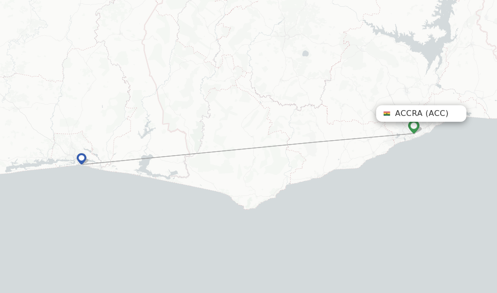 Route map with flights from Accra with Air Cote DIvoire