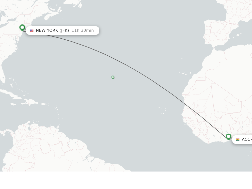 Flights from Accra to New York route map