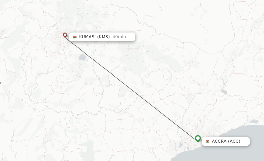 Flights from Accra to Kumasi route map