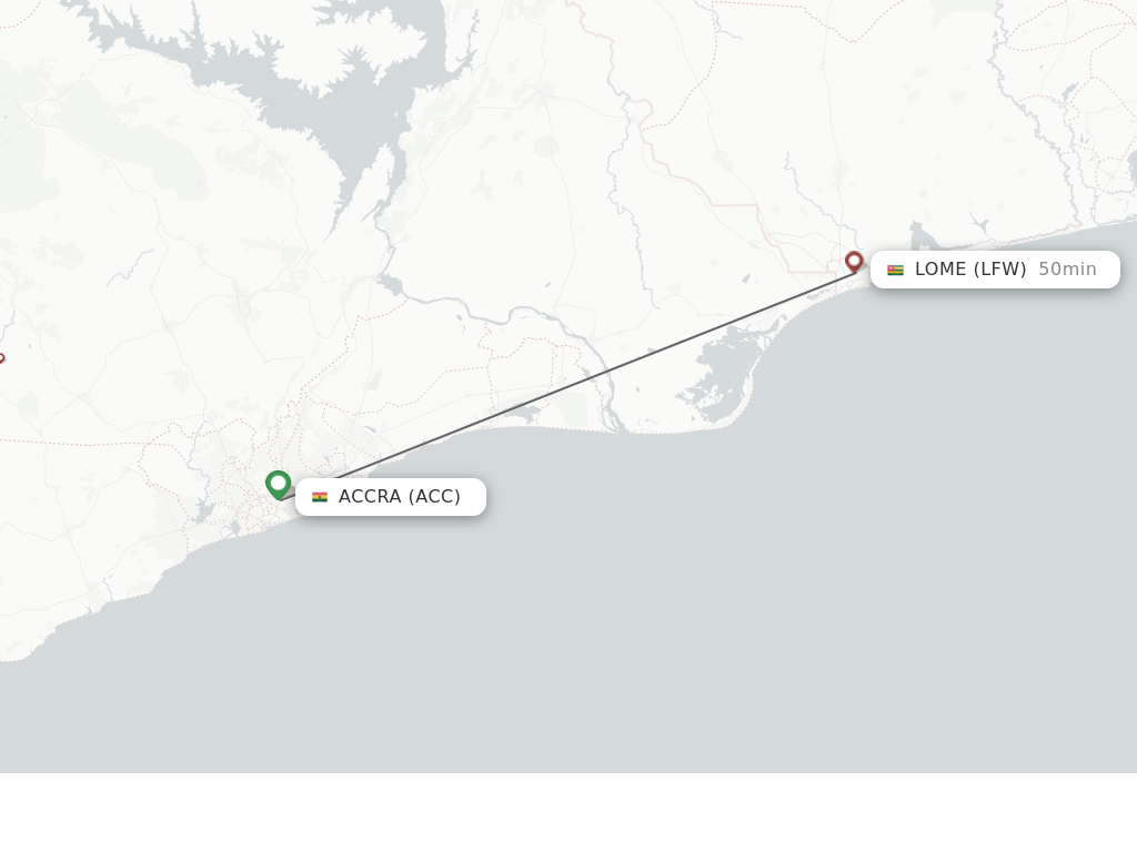 Flights from Accra to Lome route map