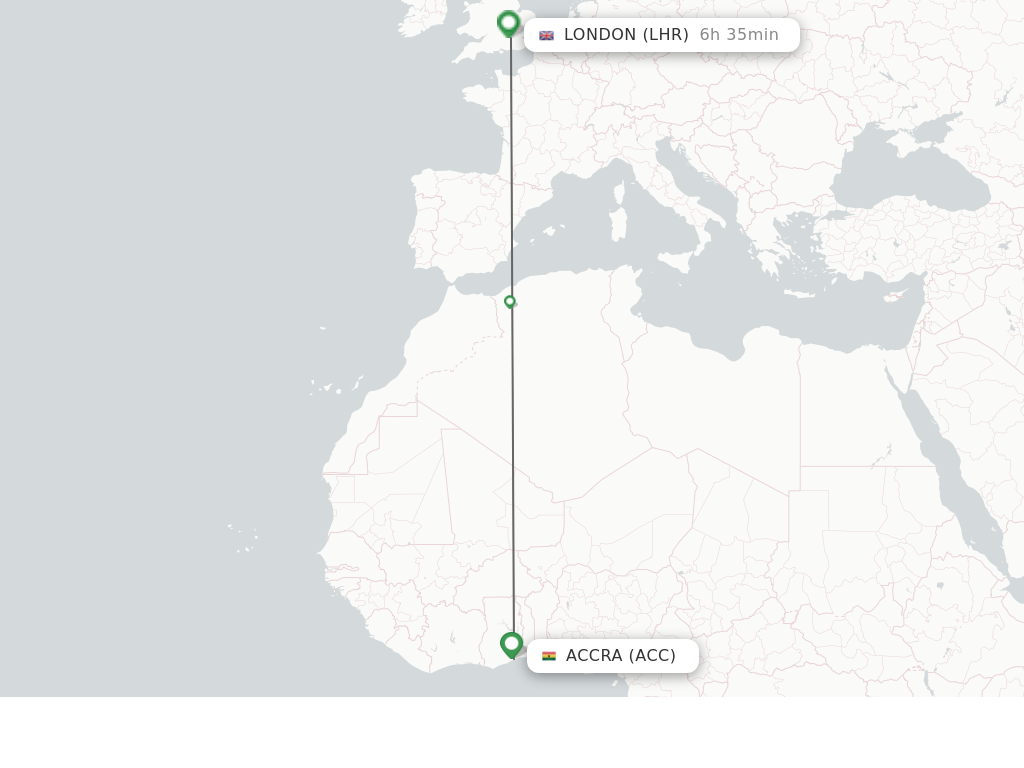 Flights from Accra to London route map