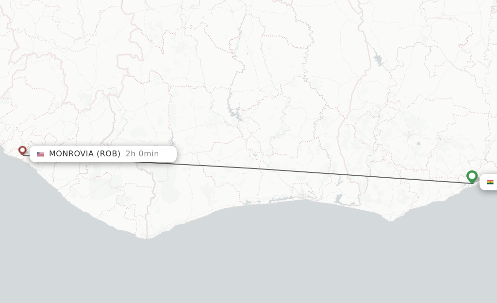 Flights from Accra to Monrovia route map
