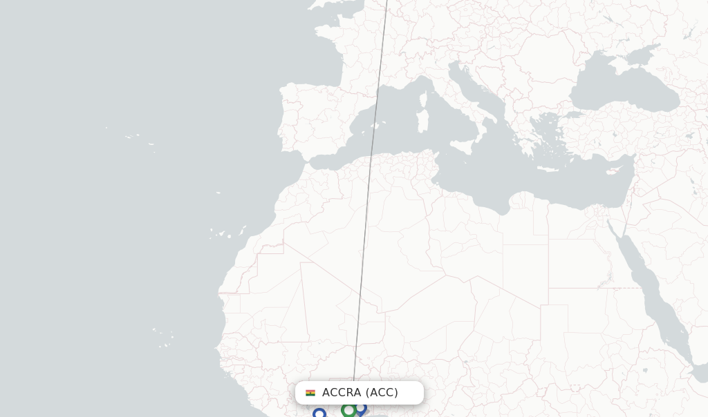 Route map with flights from Accra with Brussels Airlines