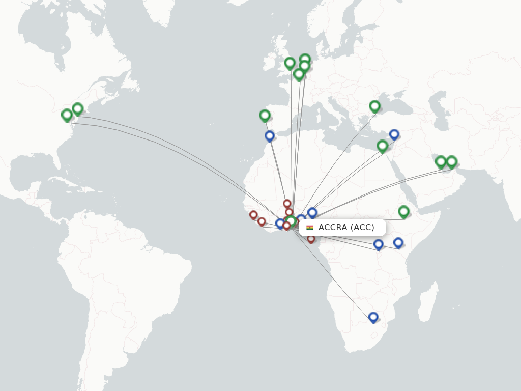 Flights from Accra to Addis Ababa route map