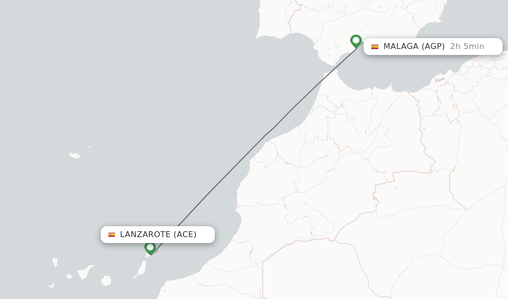 Flights from Lanzarote to Malaga route map