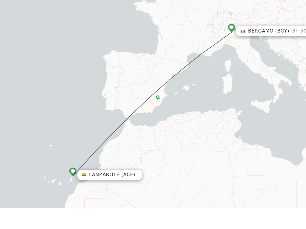 Flights from Lanzarote to Bergamo route map