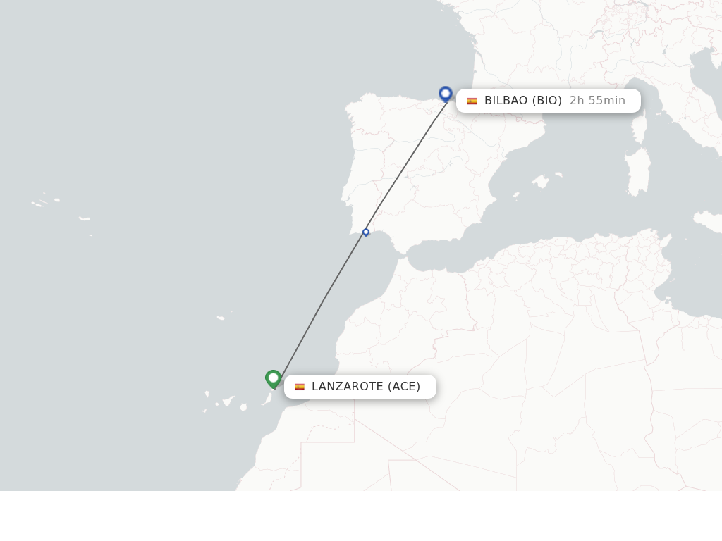 Flights from Lanzarote to Bilbao route map