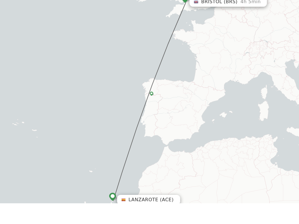 Flights from Lanzarote to Bristol route map