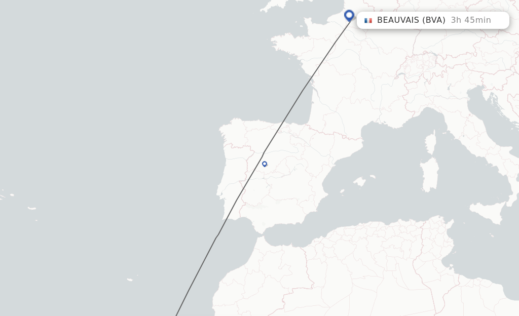 Flights from Lanzarote to Paris route map
