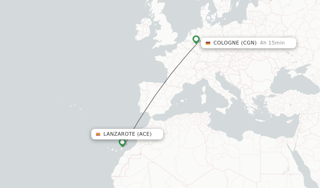 Flights from Lanzarote to Cologne route map