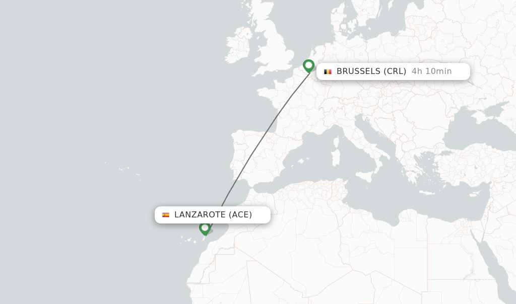 Flights from Lanzarote to Brussels route map