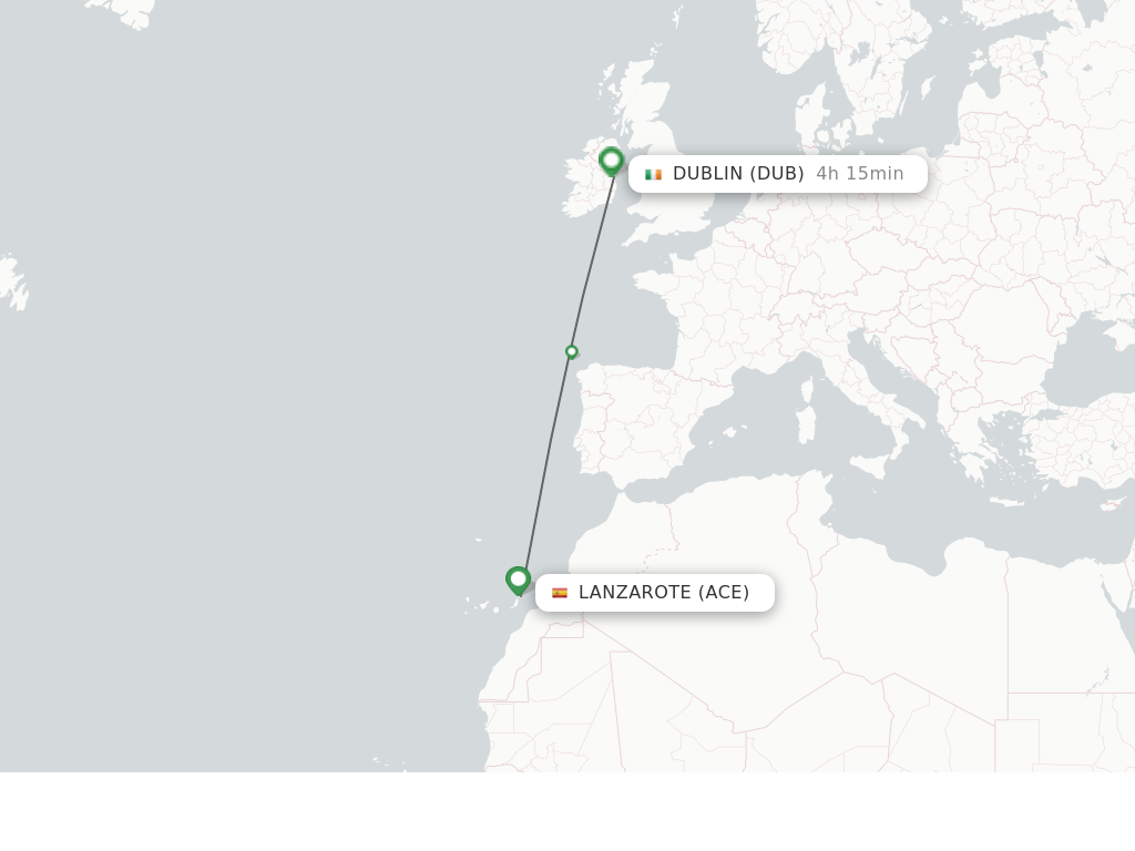 Flights from Lanzarote to Dublin route map