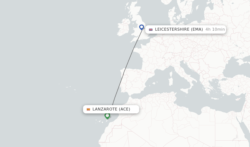 Flights from Lanzarote to Leicestershire route map