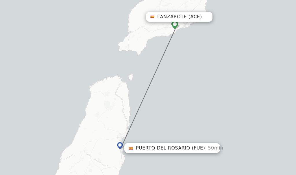 Flights from Lanzarote to Puerto del Rosario route map
