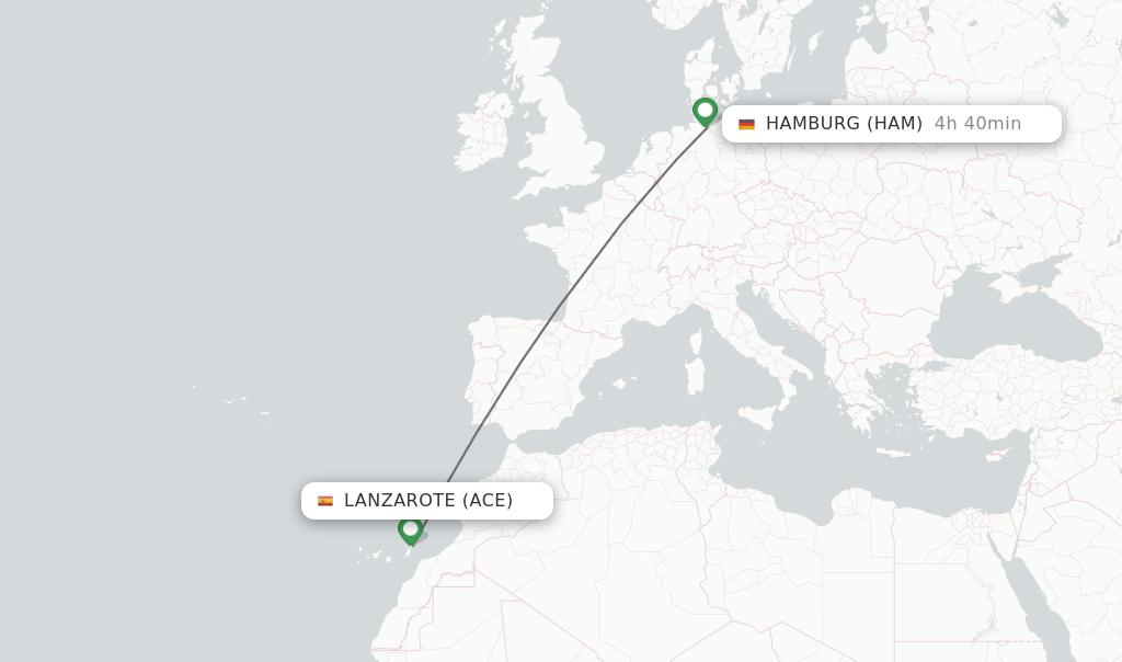 Flights from Lanzarote to Hamburg route map