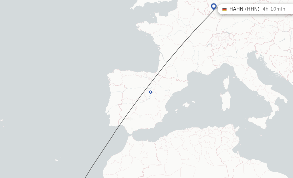 Flights from Lanzarote to Hahn route map