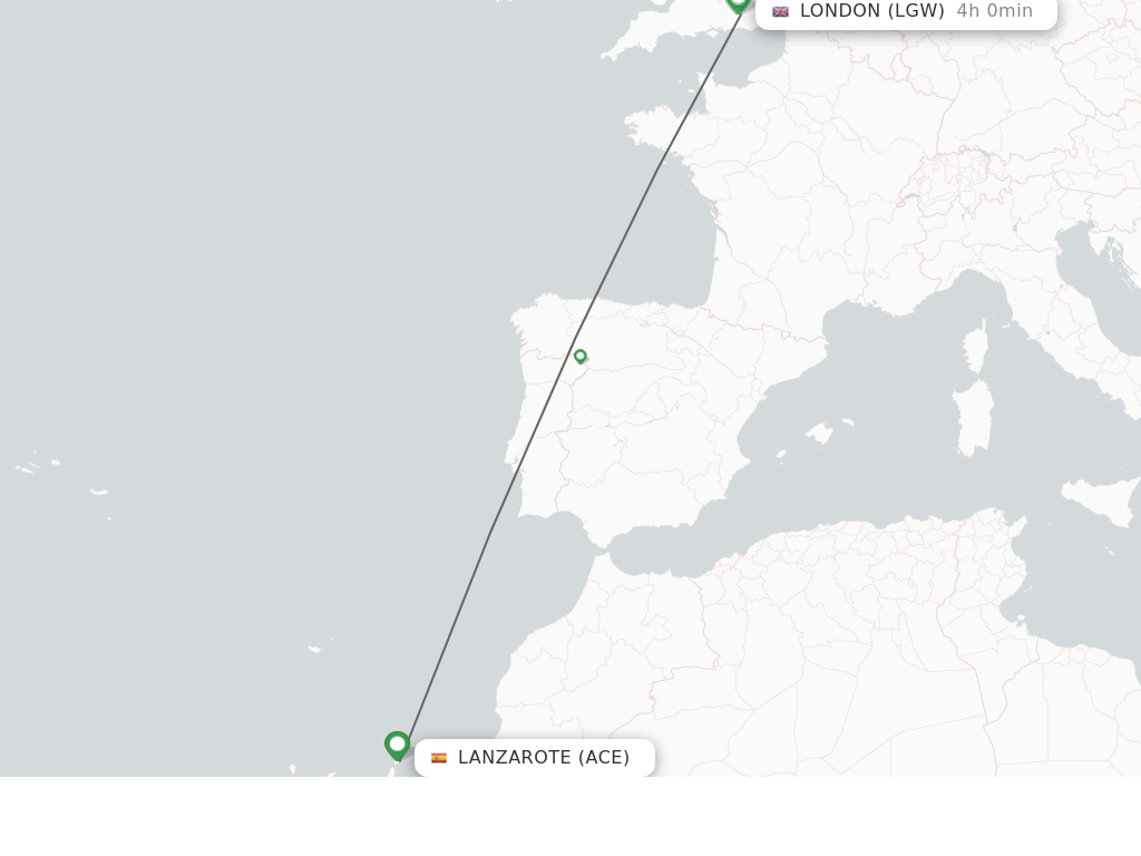 Flights from Lanzarote to London route map