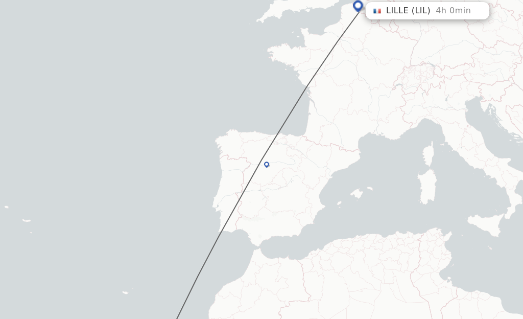 Flights from Lanzarote to Lille route map