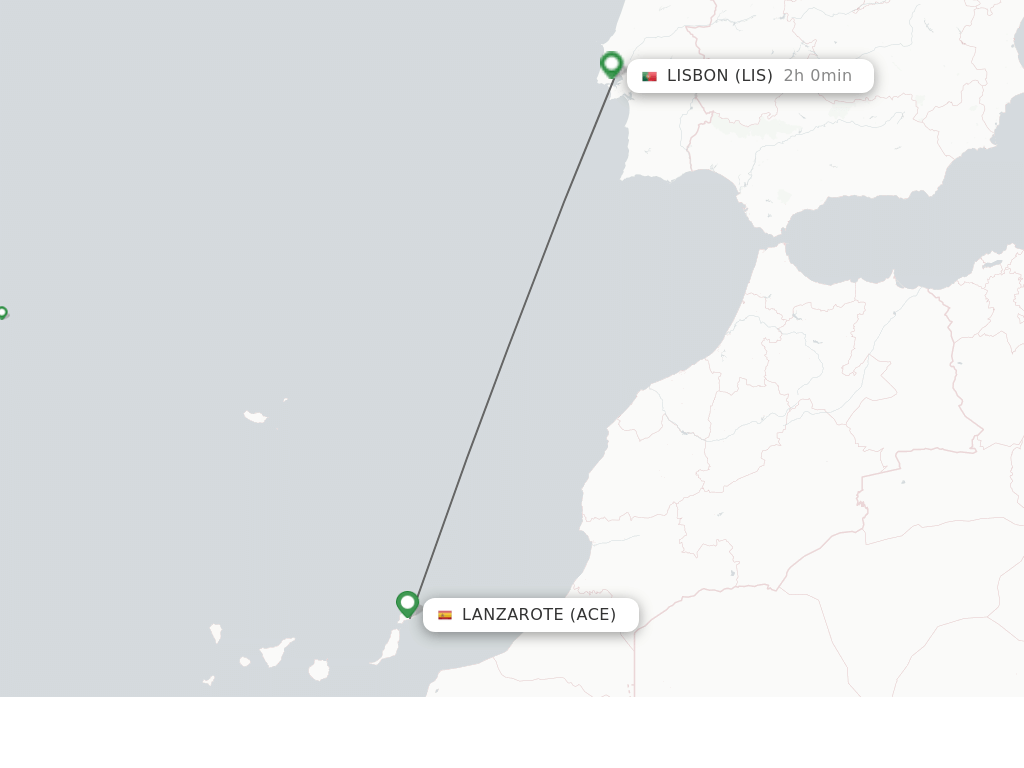 Flights from Lanzarote to Lisbon route map