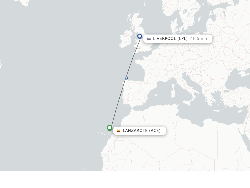 Flights from Liverpool to Lanzarote route map