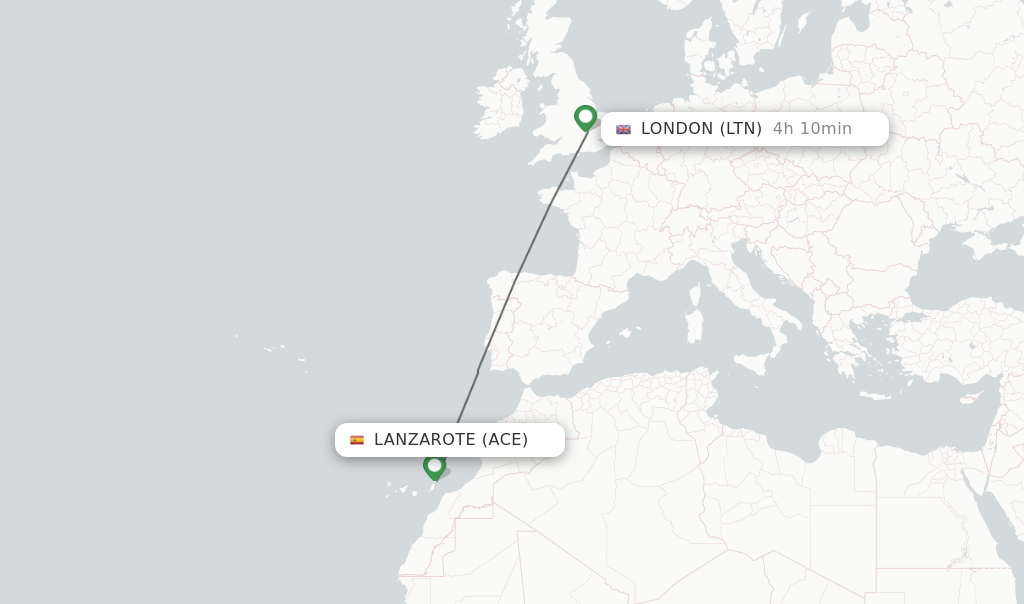 Flights from Lanzarote to London route map