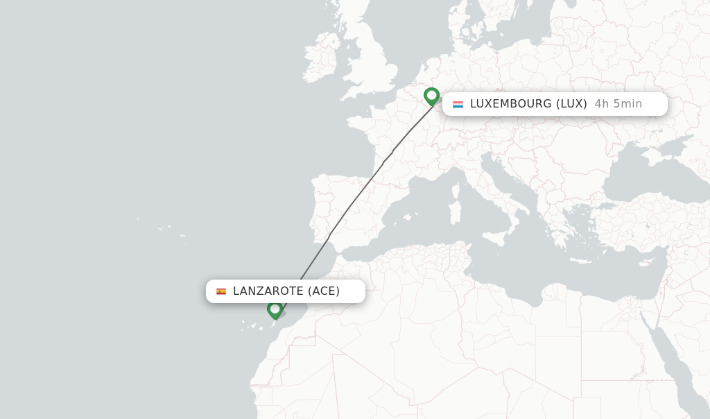 Flights from Lanzarote to Luxembourg route map