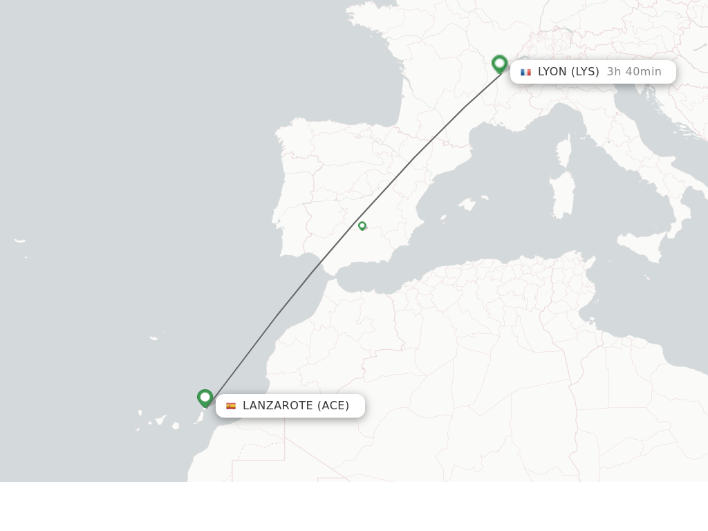 Flights from Lanzarote to Lyon route map