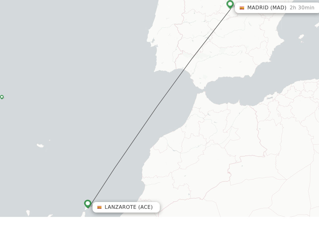 Flights from Lanzarote to Madrid route map