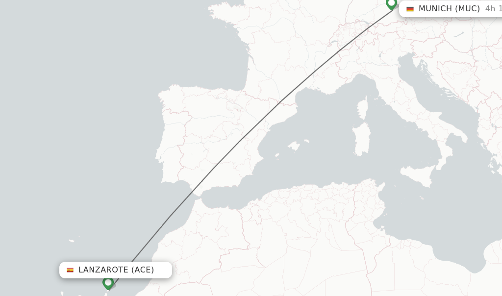 Flights from Lanzarote to Munich route map