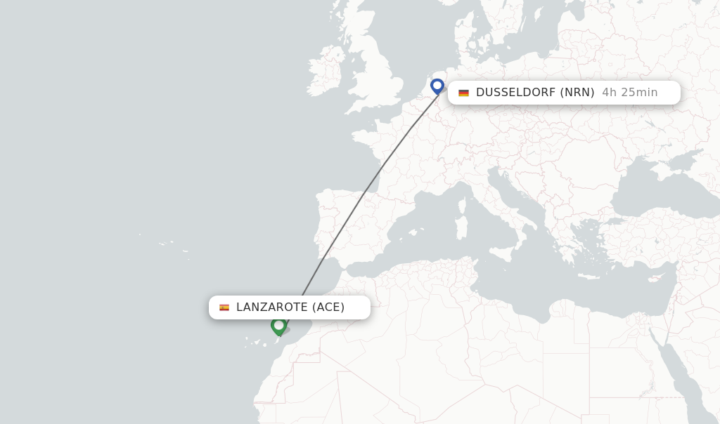 Flights from Lanzarote to Dusseldorf route map